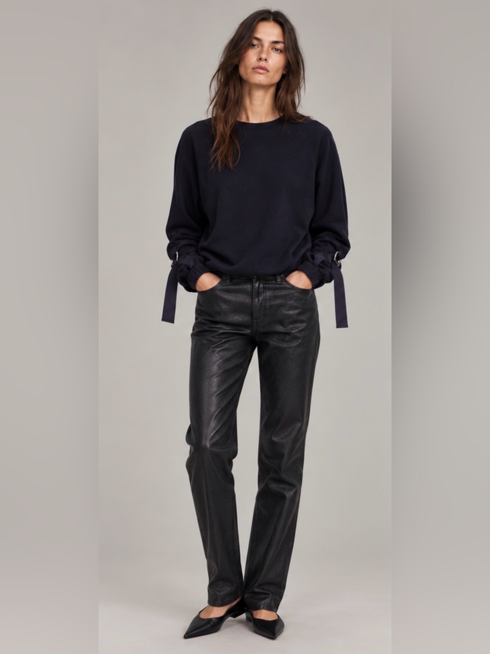 Helmut Lang Buckle Cuff Cotton Sweater dark  Navy Large Like New condition $350
